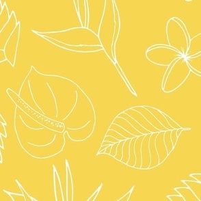 Tropical Floral Line Art - Yellow