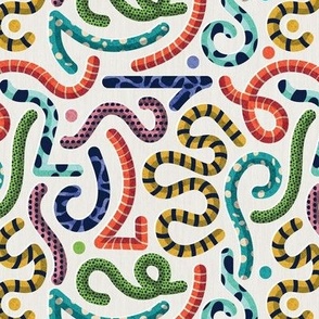 Small scale // Quirky snakes // beige background multicoloured reptiles