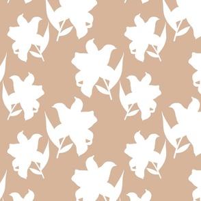 Asiatic Christmas Lily - white silhouettes on cinnamon taupe, medium 