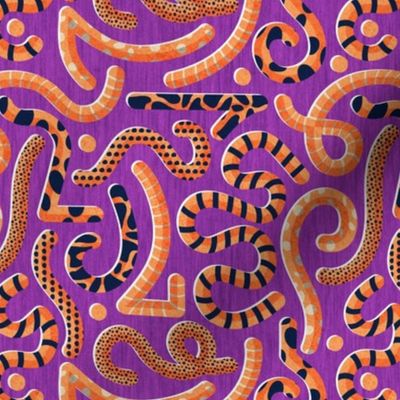 Small scale // Quirky snakes // violet background monochromatic orange reptiles