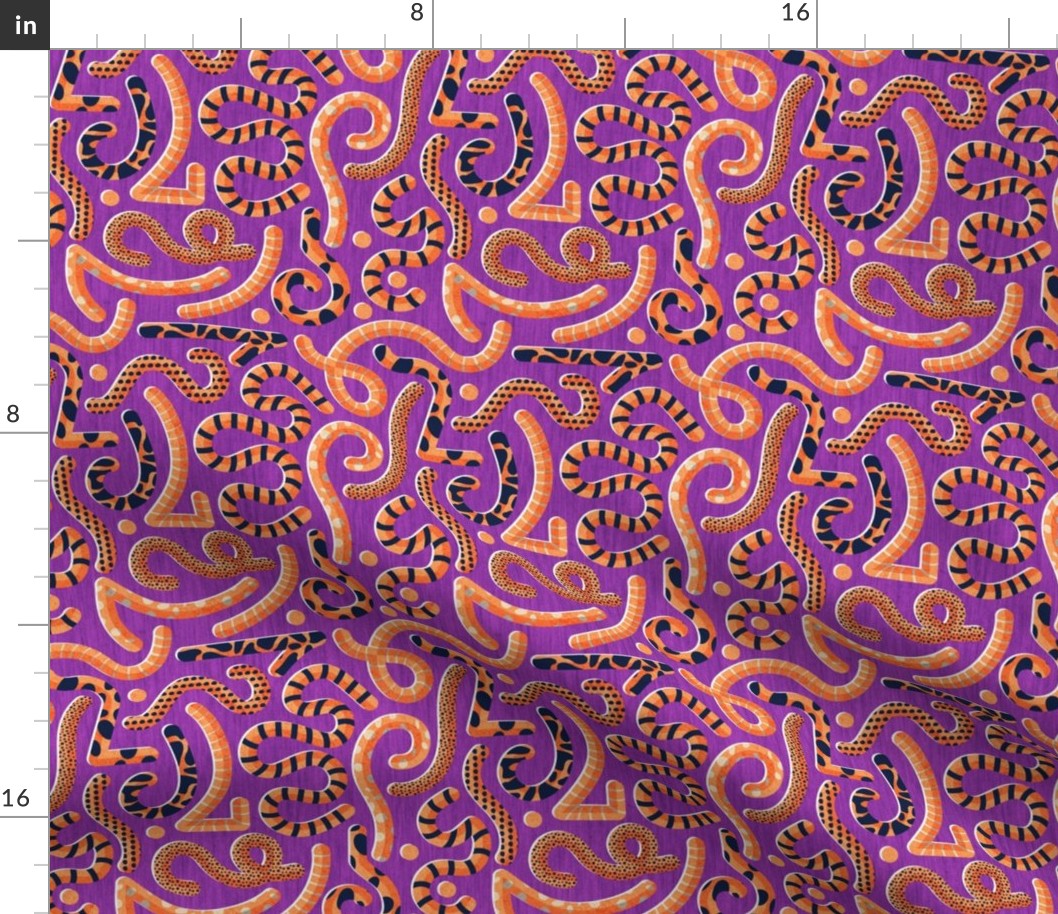 Small scale // Quirky snakes // violet background monochromatic orange reptiles