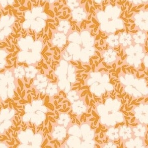 Simple sketchy doodle floral in mustard, pink and white flowers