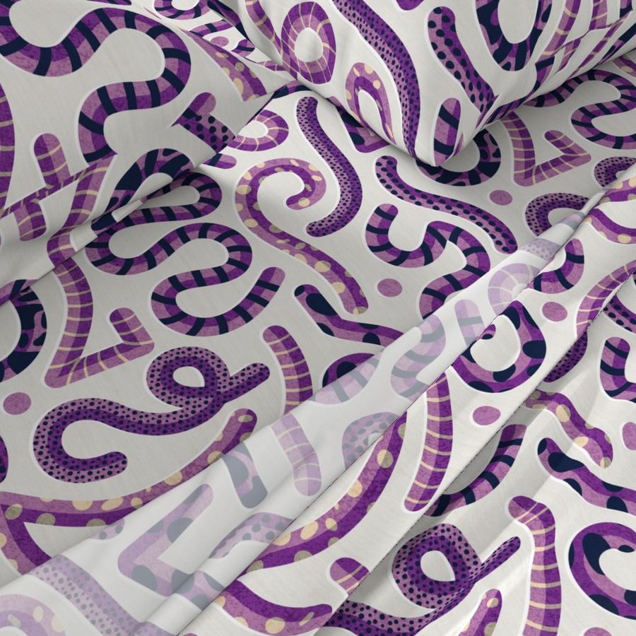 Normal scale // Quirky snakes // beige background monochromatic violet reptiles