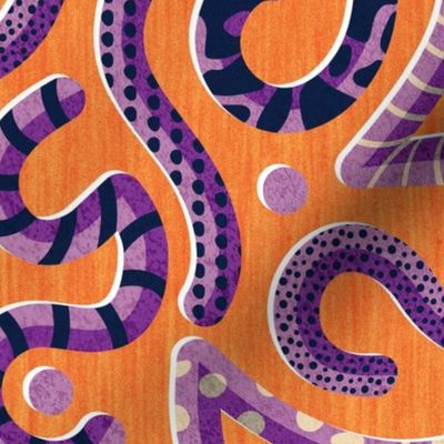 Normal scale // Quirky snakes // orange background monochromatic violet reptiles