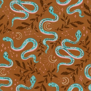 Celestial Snakes - brown & turquoise