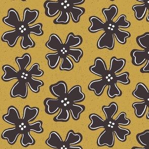 dark brown button flowers on gold | large