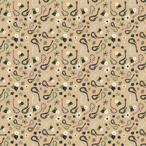 Hissterical Snakes, 6 inch, Medium Scale, Tan Background, Sage Green, Mauve Brown, Black, Cream