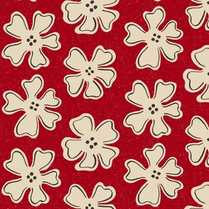 button flowers on ruby red | large