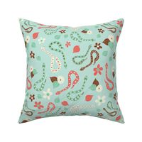 Hissterical Snakes, 12 inch, Large Scale, Light Mint Green Background, Rust, Mint Green, Coral, Cream