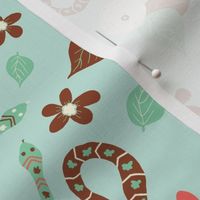 Hissterical Snakes, 12 inch, Large Scale, Light Mint Green Background, Rust, Mint Green, Coral, Cream