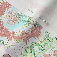 peach roses and butterflies fabric pattern soft romantic