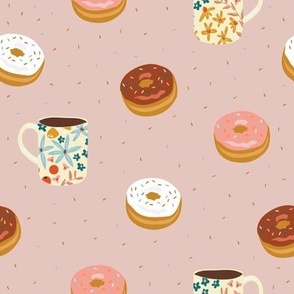 Floral Coffee Mugs & Donuts on dusty light pink