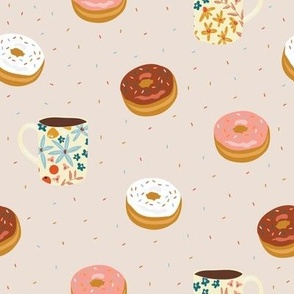 Floral Coffee Mugs & Yummy Donuts on cream