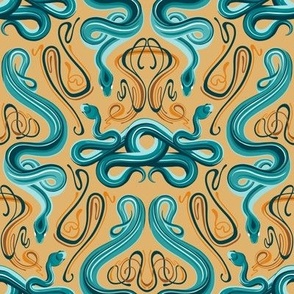 Art Nouveau Snakes (butternut and turquoise)