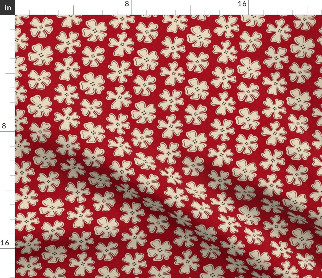 scattered flowers on ruby red | small