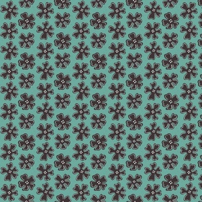 brown flowers on teal blue | small