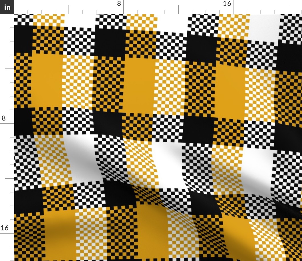 Stretched Asymmetric Checkerboard in Black White and Mustard Yellow
