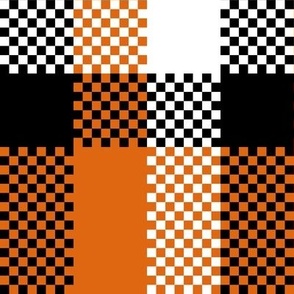 Stretched Asymmetric Checkerboard in Black White and Orange