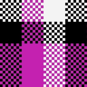 Stretched Asymmetric Checkerboard in Black White and Redviolet Purple