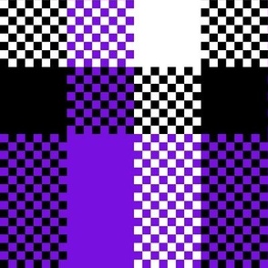 Stretched Asymmetric Checkerboard in Black White and Purple