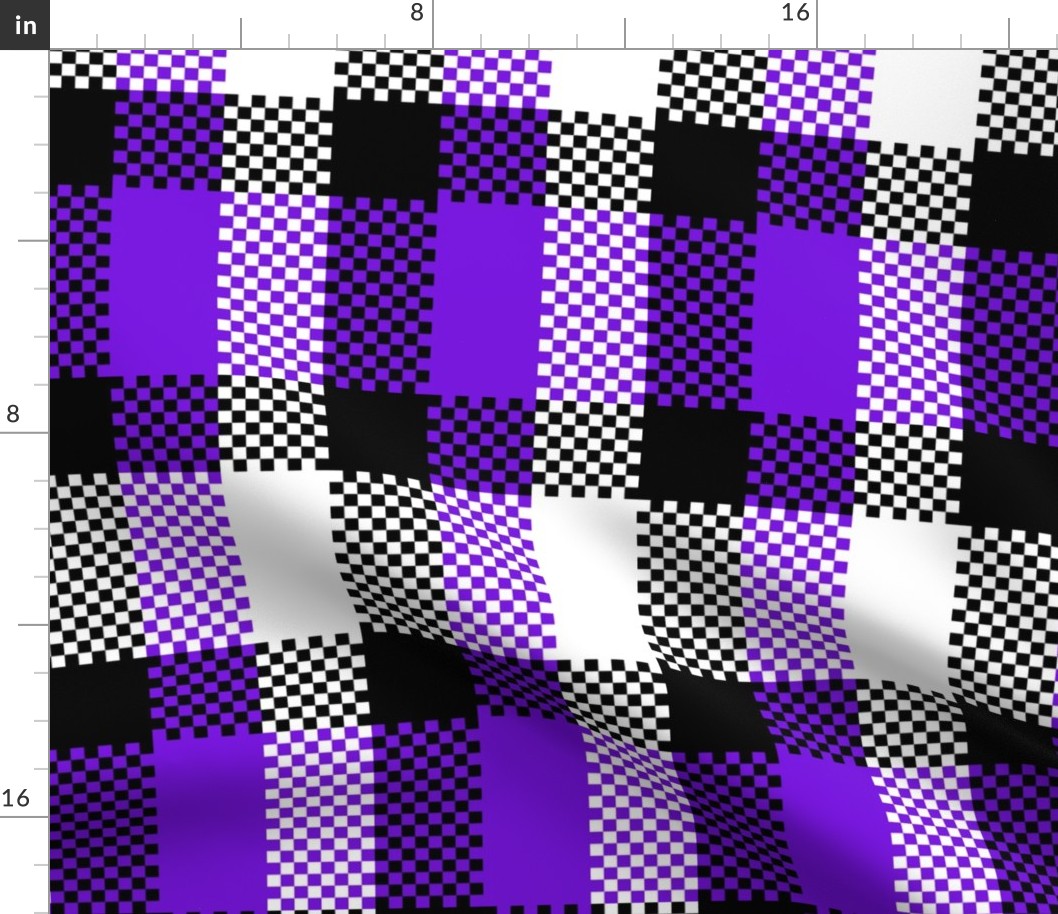 Stretched Asymmetric Checkerboard in Black White and Purple