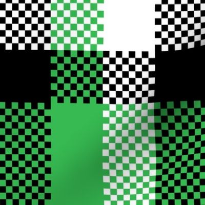 Stretched Asymmetric Checkerboard in Black White and Green