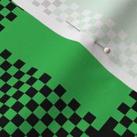 Stretched Asymmetric Checkerboard in Black White and Green
