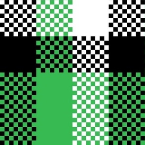 Stretched Asymmetric Checkerboard in Black White and Green