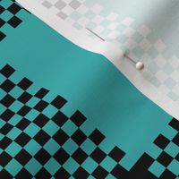 Stretched Asymmetric Checkerboard in Black White and Turquoise Blue Green