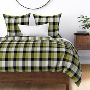Stretched Asymmetric Checkerboard in Black White and Moss Green