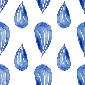 Blue hand painted  Watercolour leaves