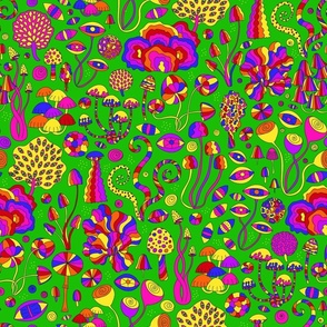 Psychedelic Mushrooms Rainbow Green & Pink