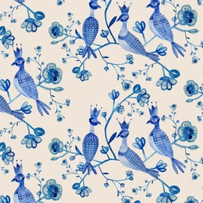 Blue watercolour porcelain bird 