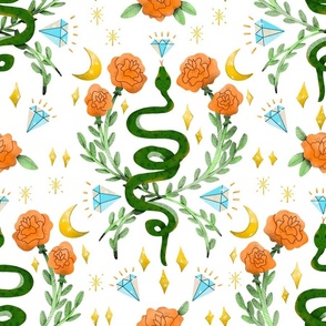 Magical Snakes and Roses (Medium on White)