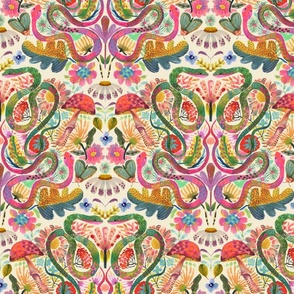 Snakes and Florals Watercolor Damask_jumbo large scale 