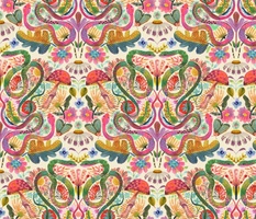 Snakes and Florals Watercolor Damask