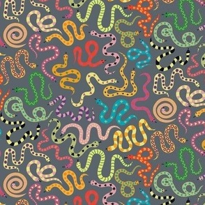 Snazzy Snakes - brights on grey - large scale