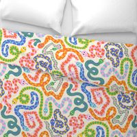 Happy Snakes: Brilliant bright colorful snakes, cute animal illustration for kids in pink, blue, yellow and green colors - Medium