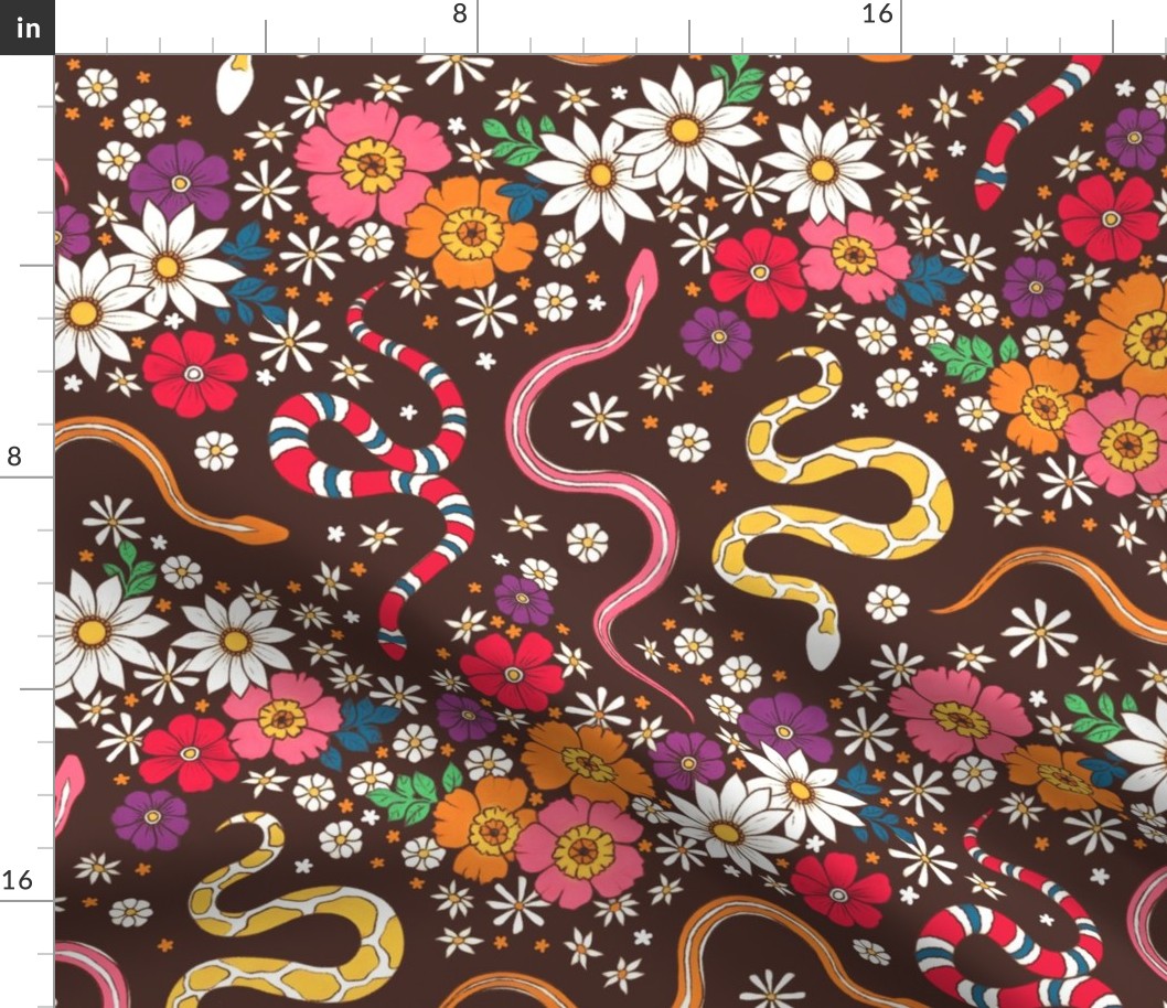 Slithering Serpents in Seventies Style Chintz 