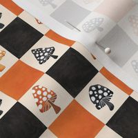 Halloween Mushroom Checks Checkerboard - Small Scale - Black and Orange