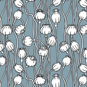 White poppies with black outline on tourmaline background