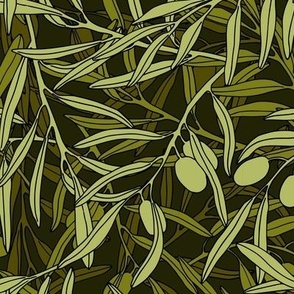Olives branches in four tones of olive green.