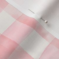 Peach plaid check fabric. Watercolor pastel peach check pattern.