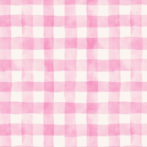 Light pink plaid check fabric. Watercolor pastel pink check pattern.
