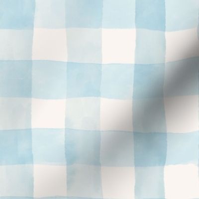 Light blue plaid check fabric. Watercolor pastel check pattern.