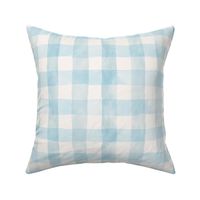 Light blue plaid check fabric. Watercolor pastel check pattern.