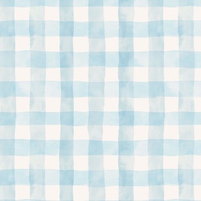 Light blue plaid check fabric. Watercolor pastel check pattern.