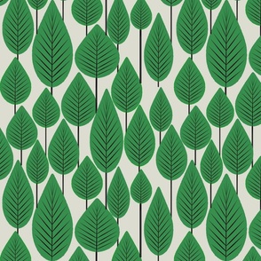 Fun Leaves and Trees Collage Earth Tones Mix Large Whimsical Funky Retro Pattern in Neutral Colors Kelly Green 5C8D53 Light Eagle Ivory White Beige Gray DBDBD0 Black 000000 Subtle Modern Geometric Abstract