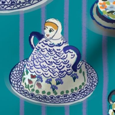 Polish Pottery Cheese Women, Teal