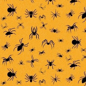 Halloween spiders, black, orange, scattered